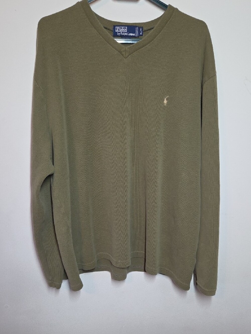 Polo by Ralph Lauren Sweater XL Olive Green V-Neck  Made In Canada Vintage
